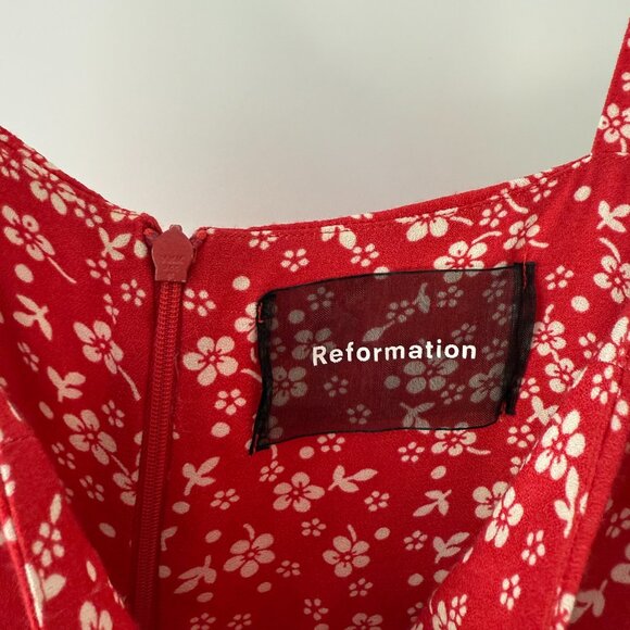 Reformation Red Floral Persimmon Midi Dress - Size 6 - Picture 4 of 5